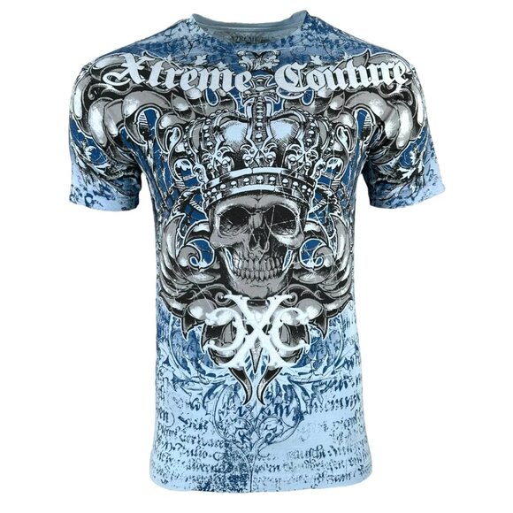 Xtreme Couture by Affliction Men's T-Shirt Crusaders Blue Biker S-2XL - Picture 1 of 10